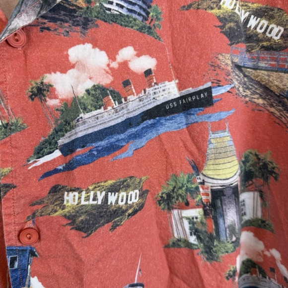 Fairplay Adult XL Red Button Up Short Sleeve Shirt Travel Steamboat Hollywood - Picture 6 of 12